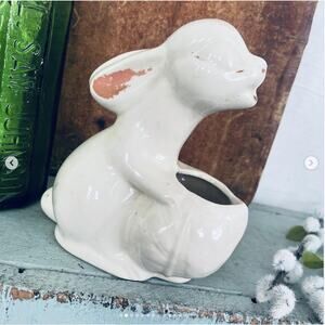 Vintage White Rabbit Bunny Ceramic Planter Easter Vase USA